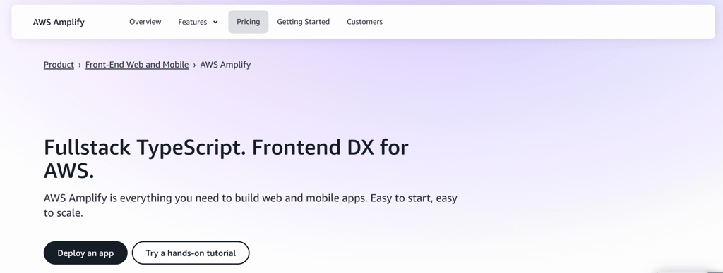 AWS Amplify website landing page