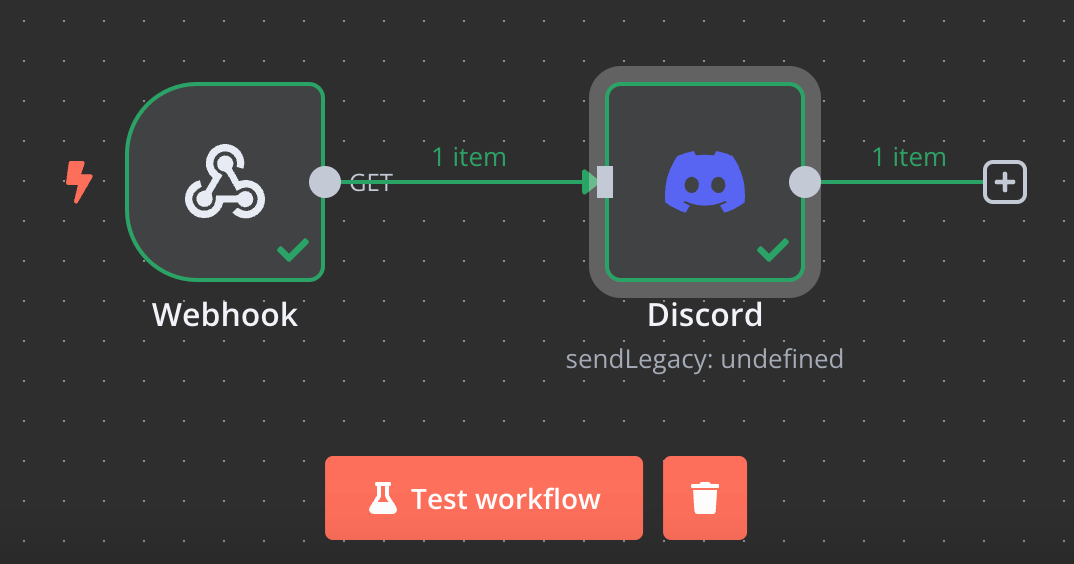 A basic webhook and Discord workflow in n8n