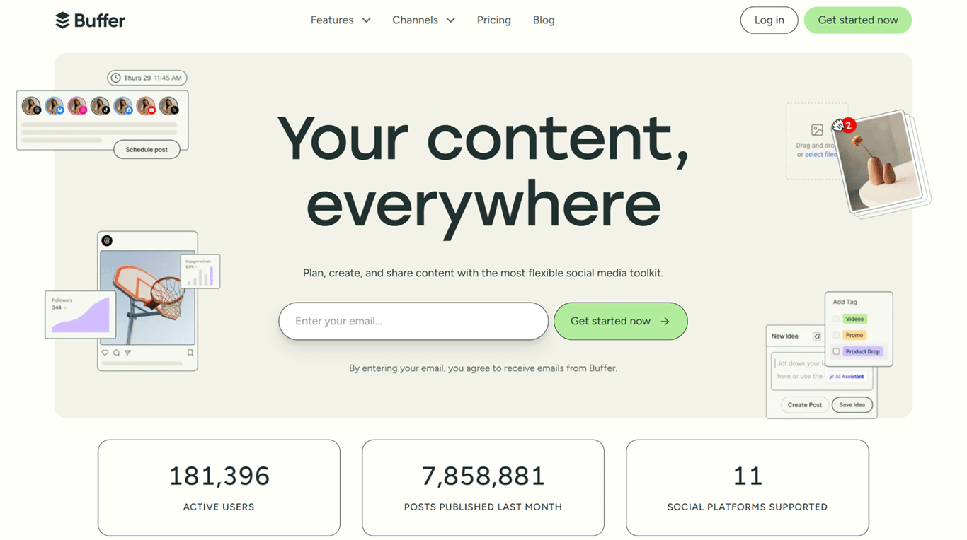 Image displaying landing page for Buffer