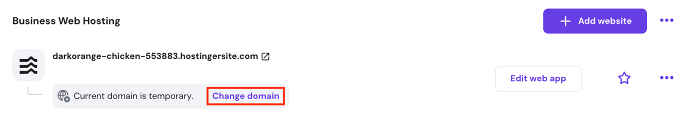 The Change Domain button in hPanel