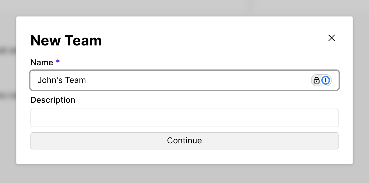 The New Team pop-up dialog in Coolify