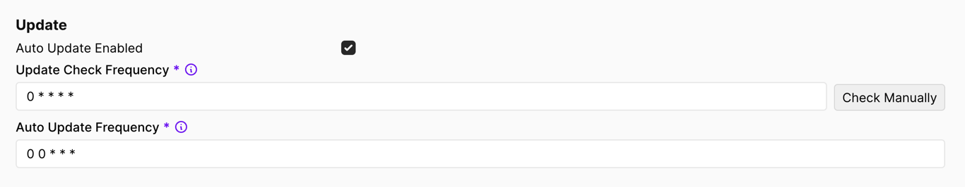 The Update section in Coolify's Settings page