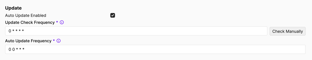 The Update section in Coolify's Settings page