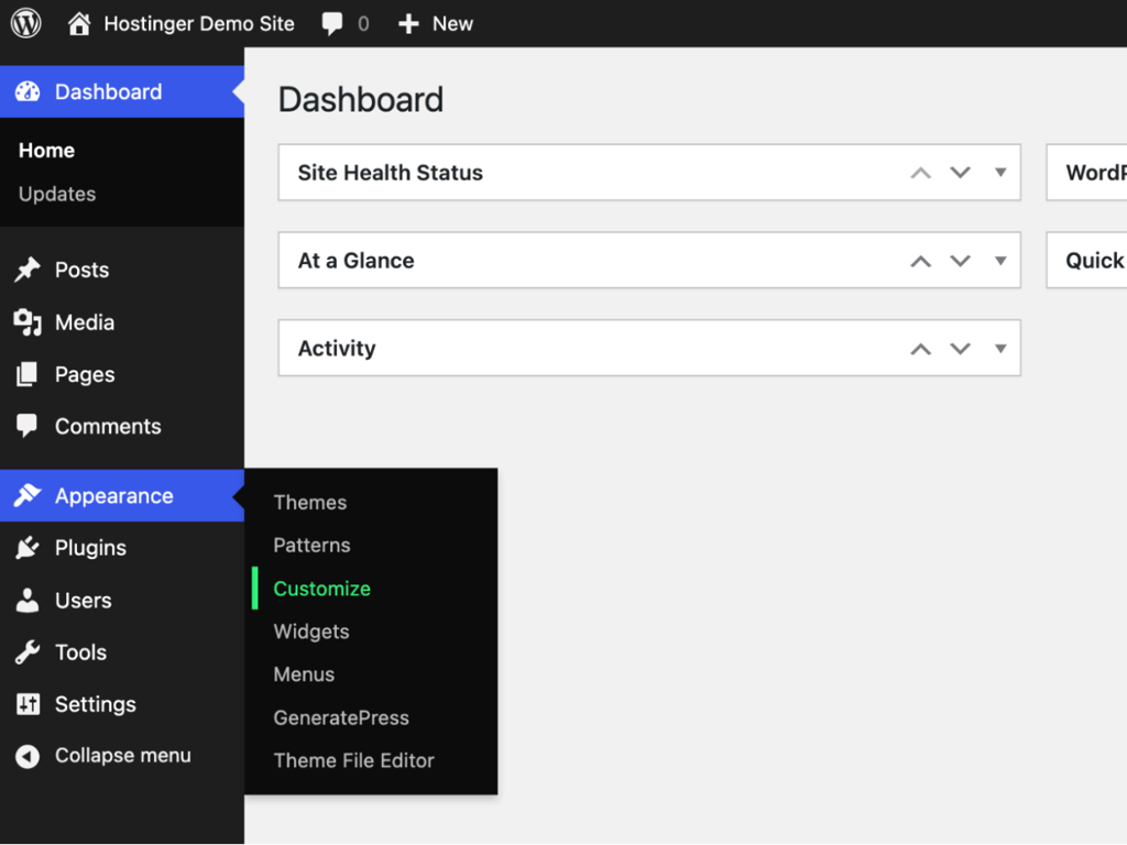 Editing a site's header and footer using the Customizer