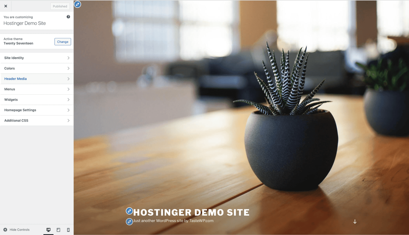 Screenshot of the WordPress Customizer for editing your site.
