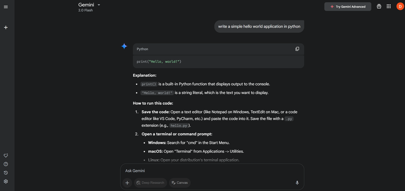 Image displaying user interaction with Gemini assistant