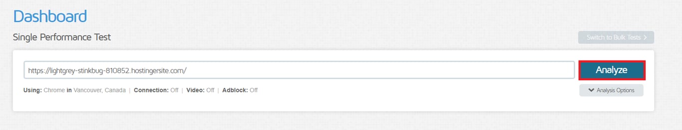 GTmetrix dashboard showing a performance test URL input and analysis options