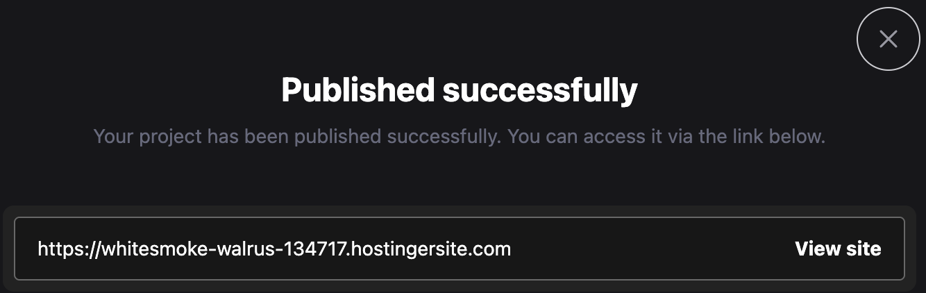Horizons interface with successfully published app notification