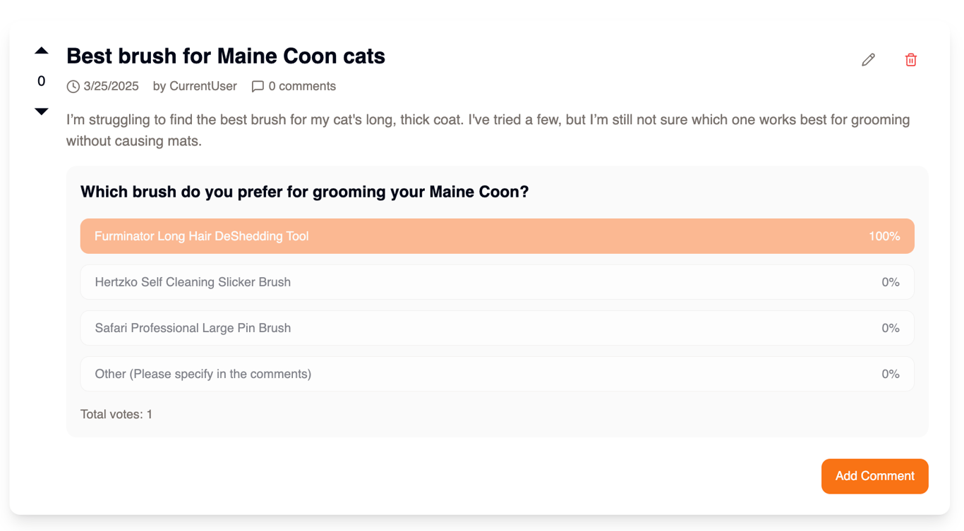 The thread page with a poll in my community web app