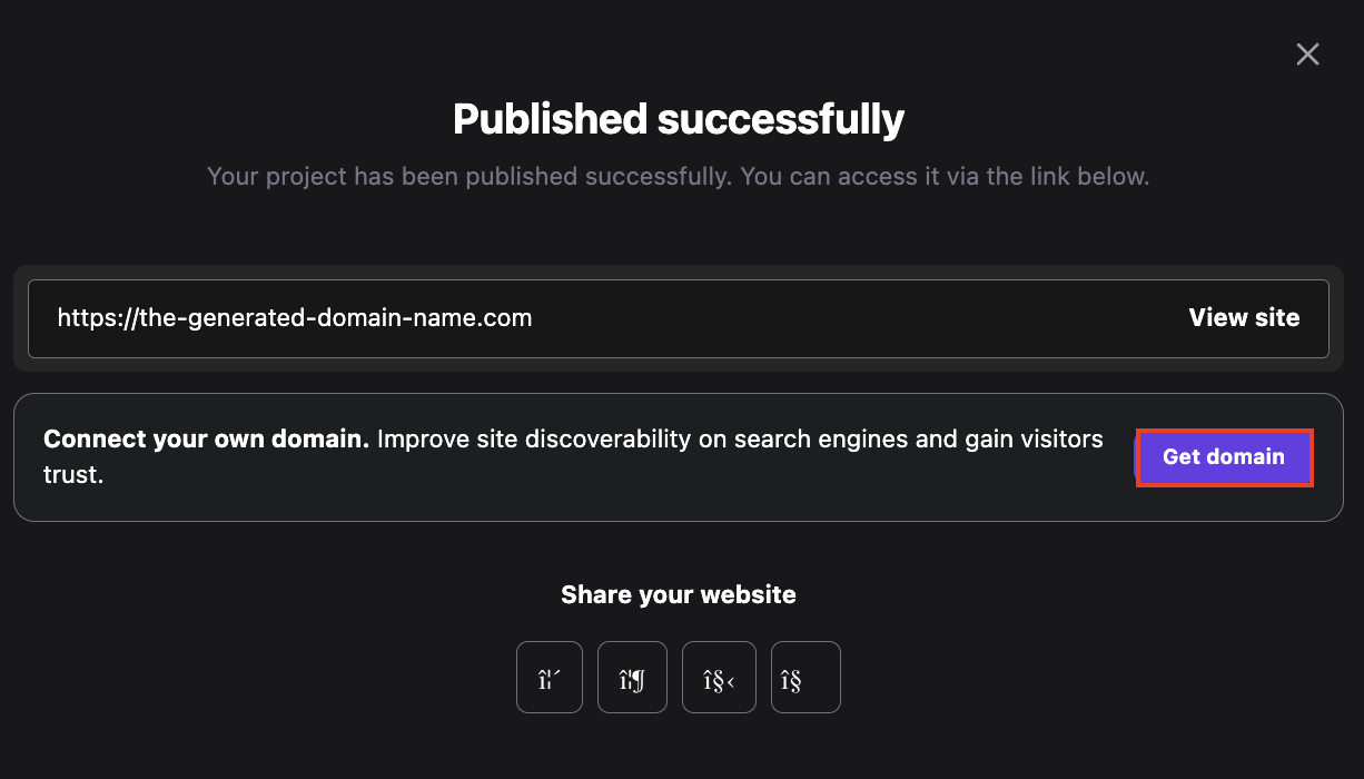 The Get domain button in Hostinger Horizons