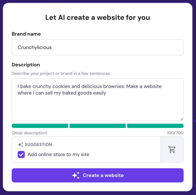 AI website maker within Hostinger Website Builder
