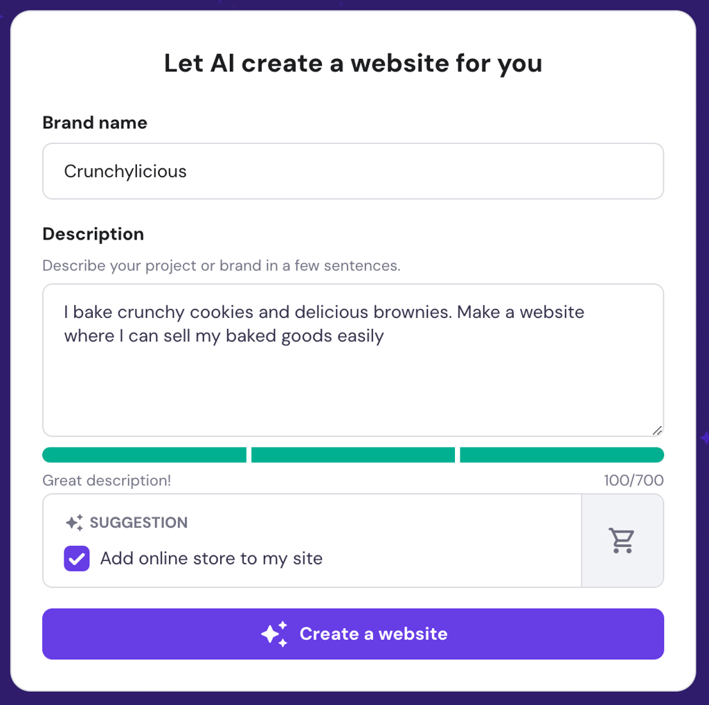 AI website maker within Hostinger Website Builder