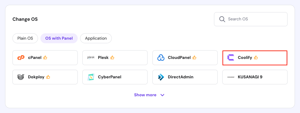 The Coolify template in hPanel's VPS