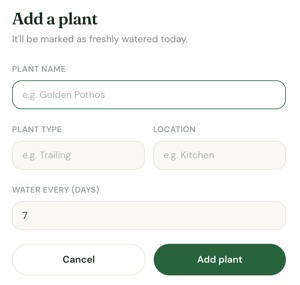 Lovable alternatives 5 Add a plant form with fields for plant name, type, location, and watering frequency.