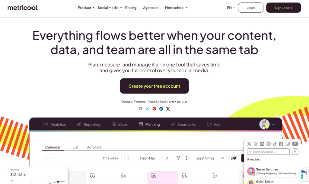Metricool homepage