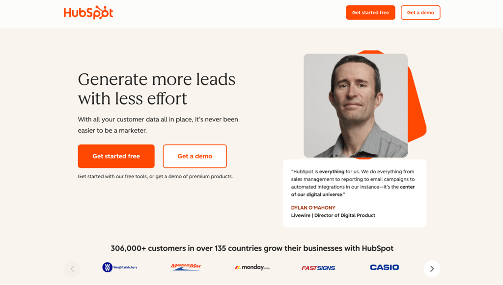 HubSpot Marketing Hub homepage