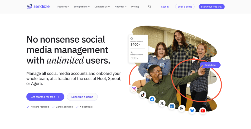 Sendible homepage