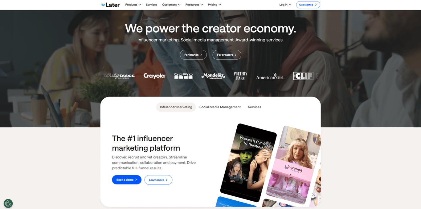 Screenshot of the Later landing page