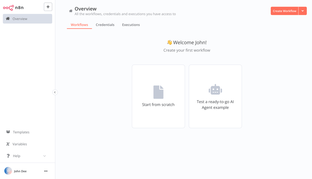 The n8n dashboard