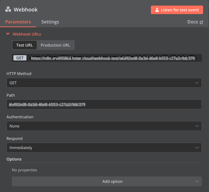 n8n webhook configuration menu