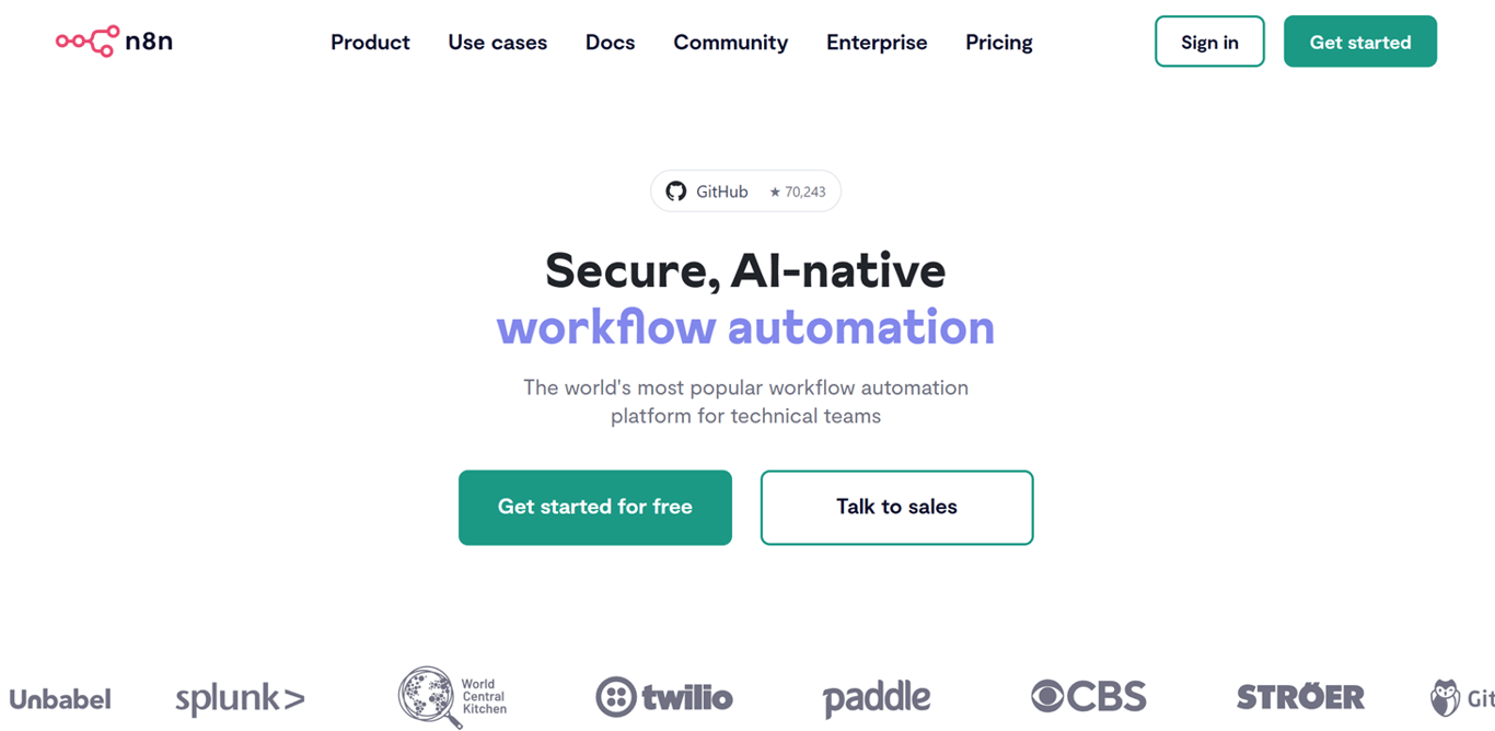 Image displaying the landing page for n8n