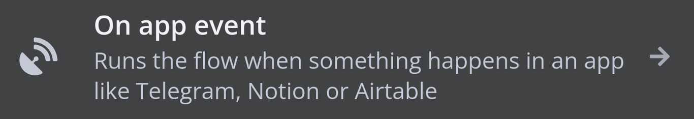 n8n trigger selection showing "On app event" option
