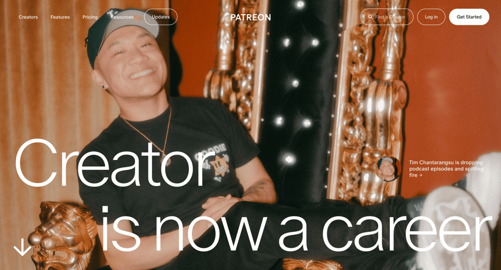 Homepage of Patreon