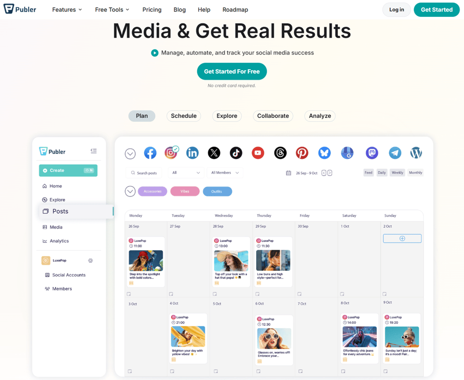 The landing page of Publer