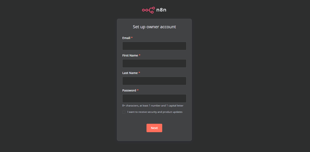 Registration window n8n. 