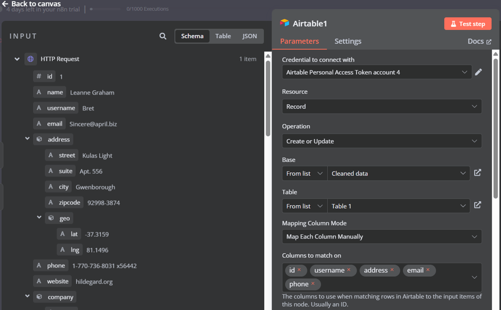 Selecting the Base ID and Table name from Airtable