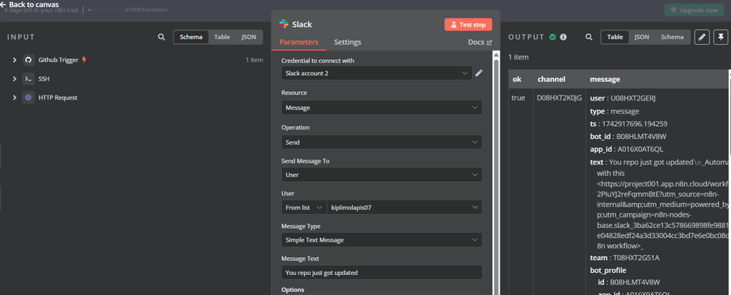 Configuration to send a Slack notification with test and deployment results