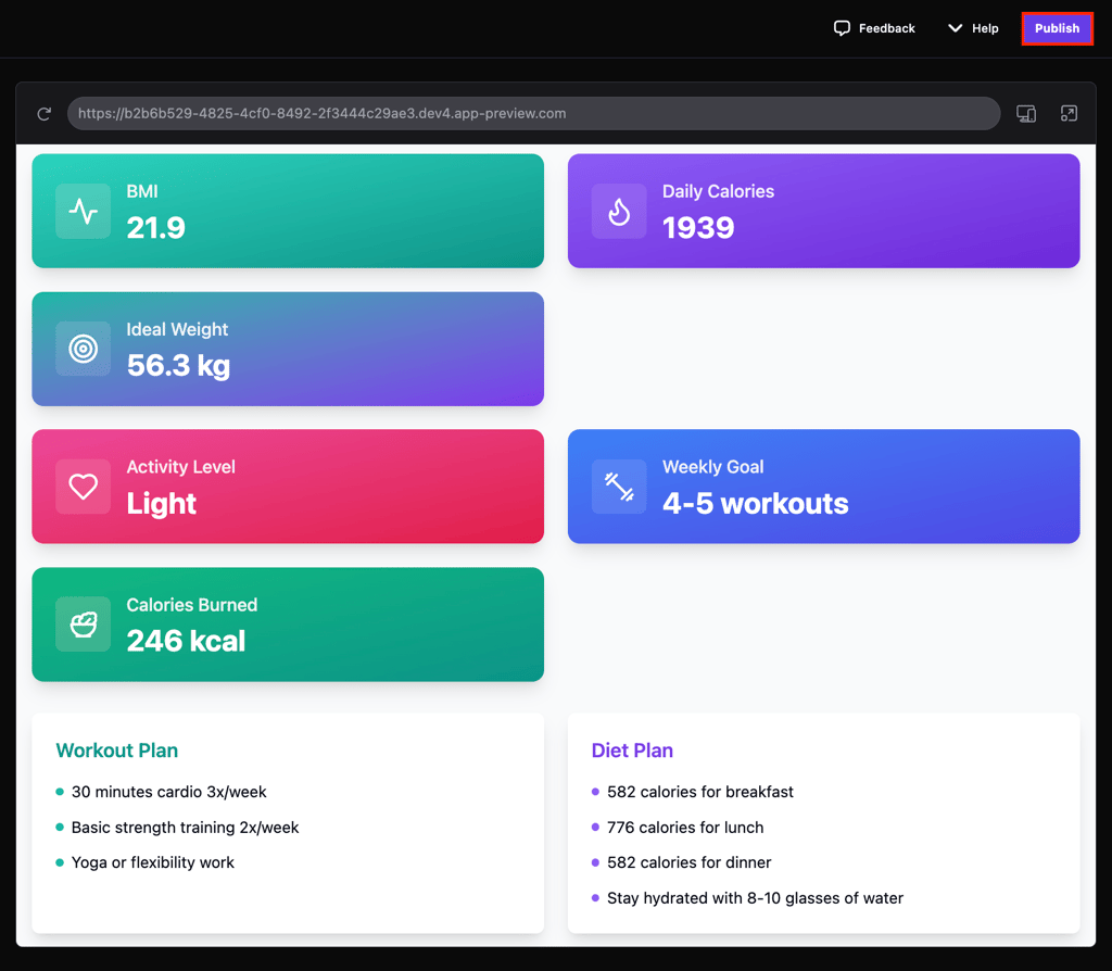The Publish button on Hostinger Horizons