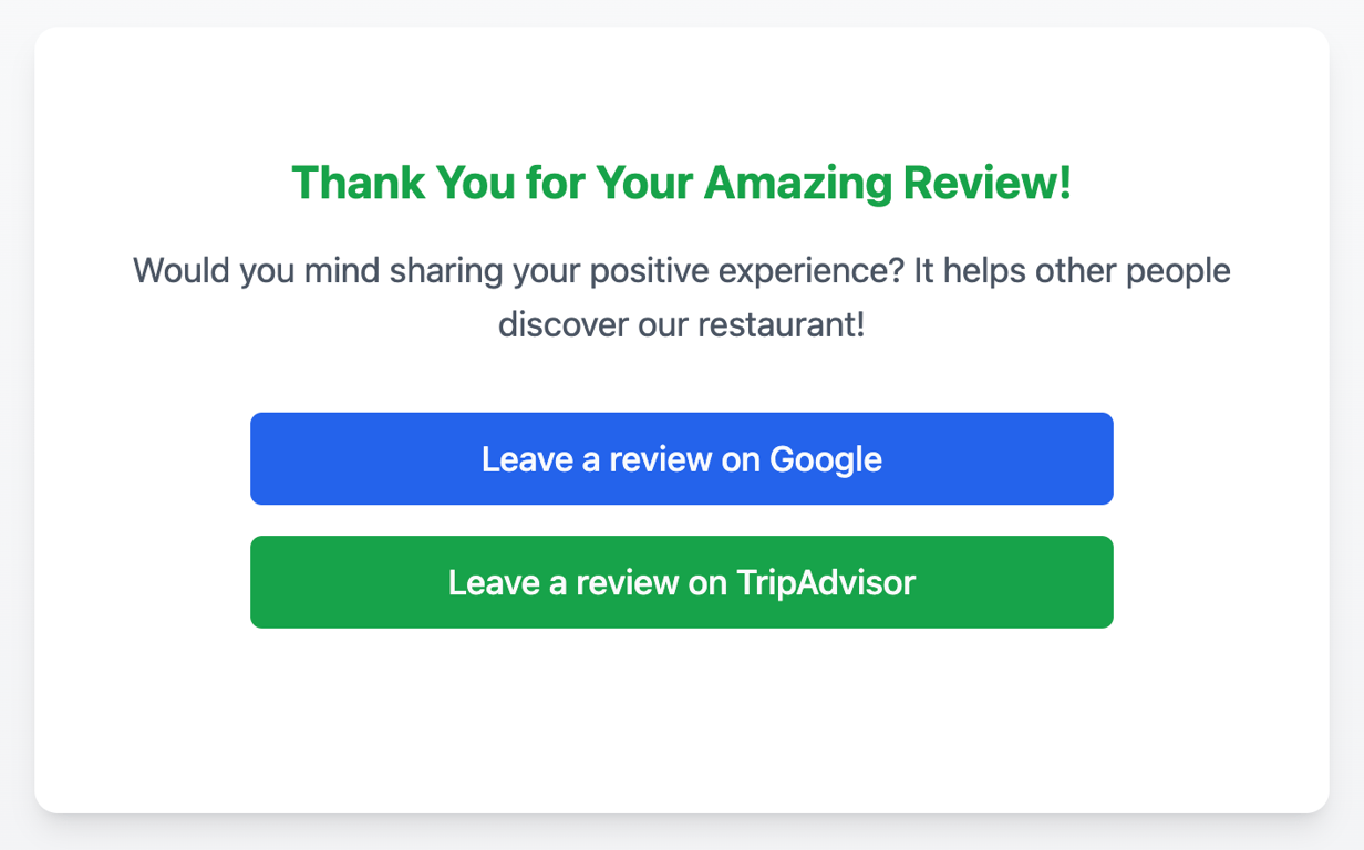 Thank you page with buttons after positive rating