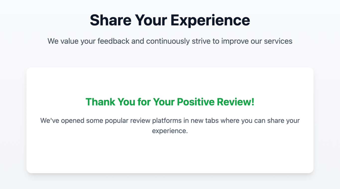 Thank you page after a positive rating