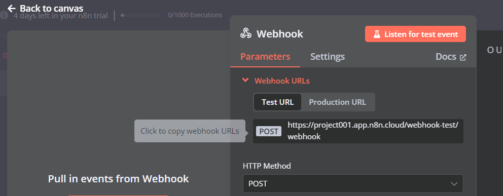 Configuring the Webhook node
