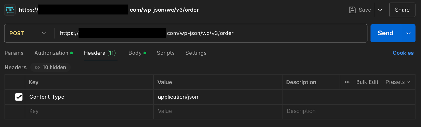 The WooCommerce REST API POST request Header value example