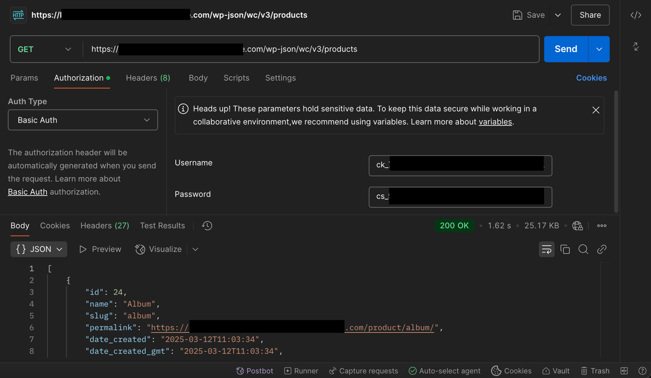 The WooCommerce REST API GET request example