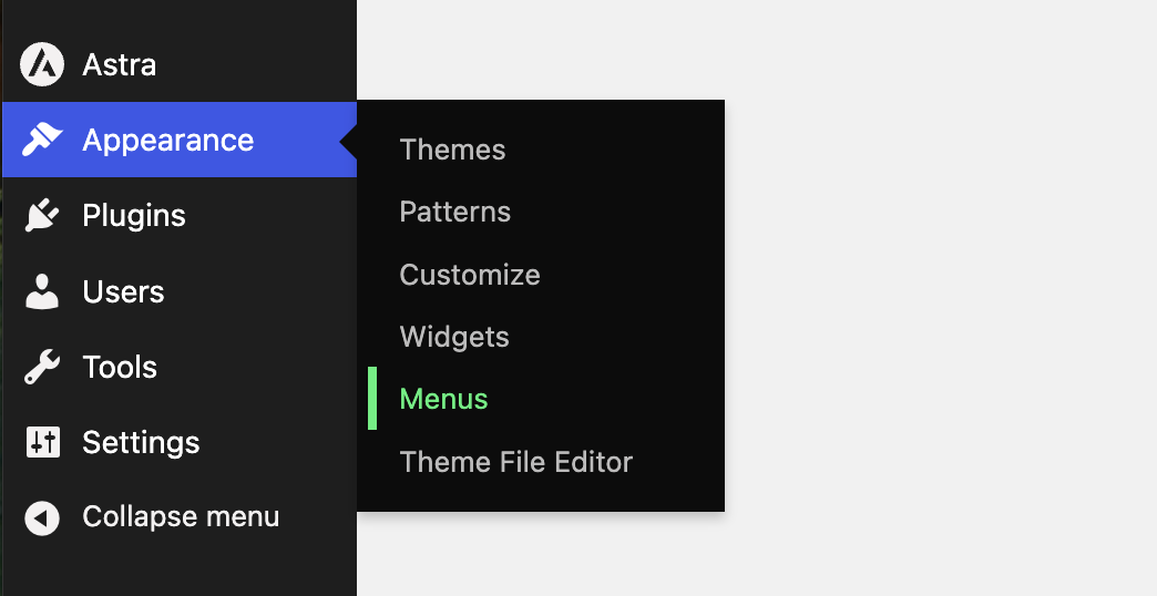Editing a WordPress site's navigation menu using the Customizer.