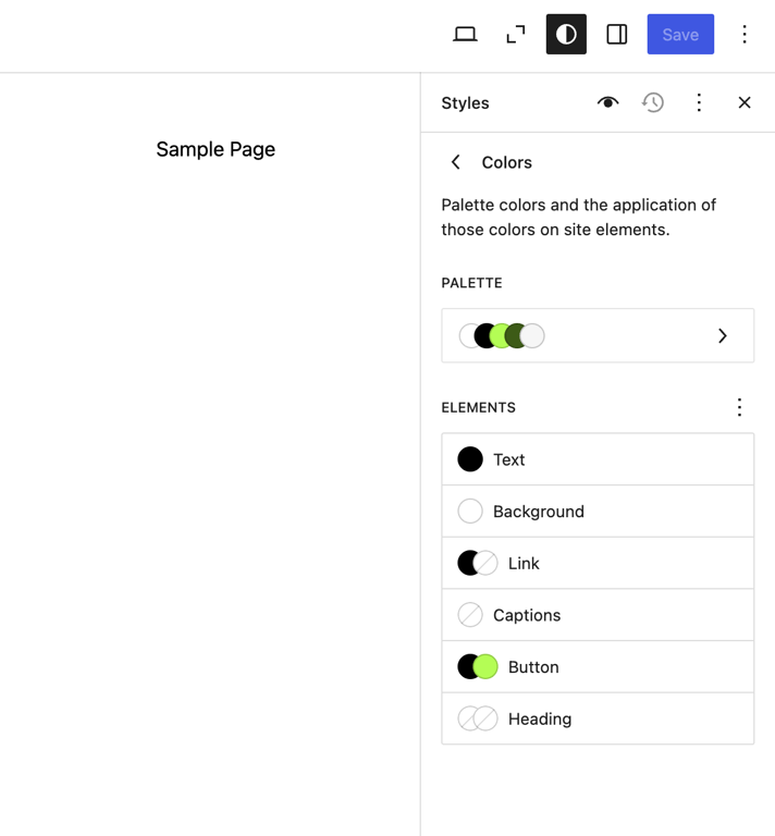 Color customization options in the WordPress Site Editor