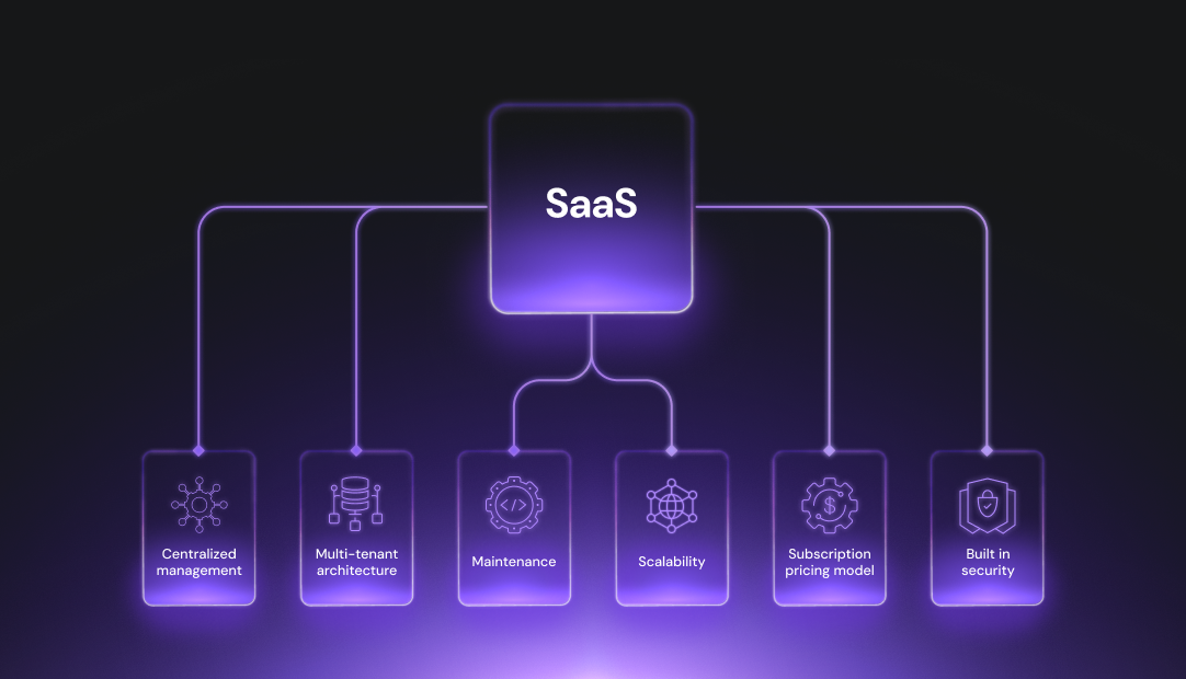 An infographic visual explaining key characteristics of SaaS