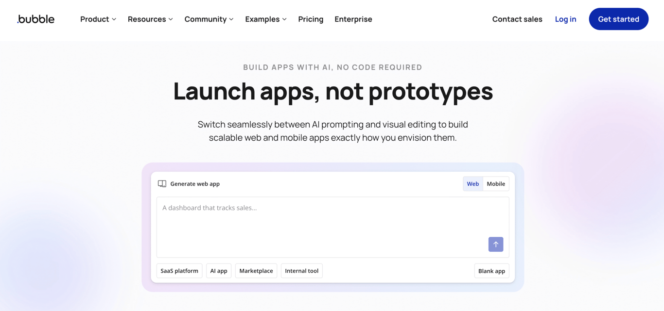 Bubble.io's homepage
