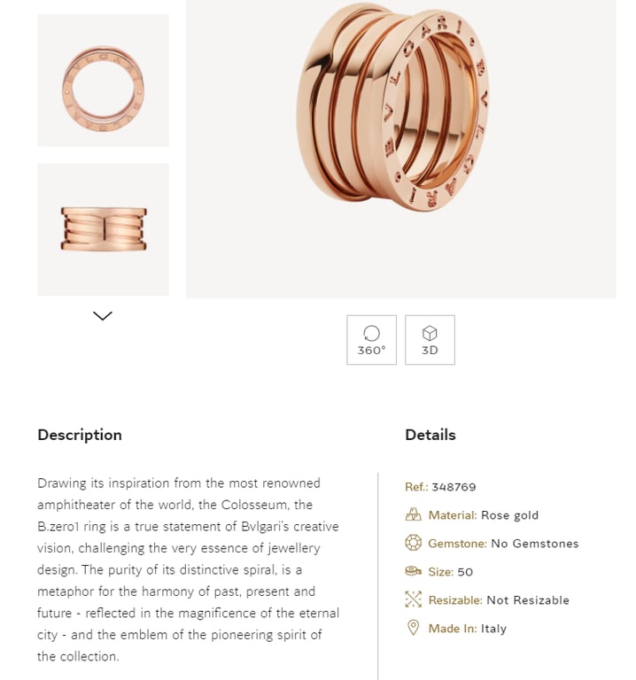 Elegant B.zero1 ring in rose gold, featuring a distinctive spiral design, inspired by the Colosseum, symbolizing harmony and creativity.