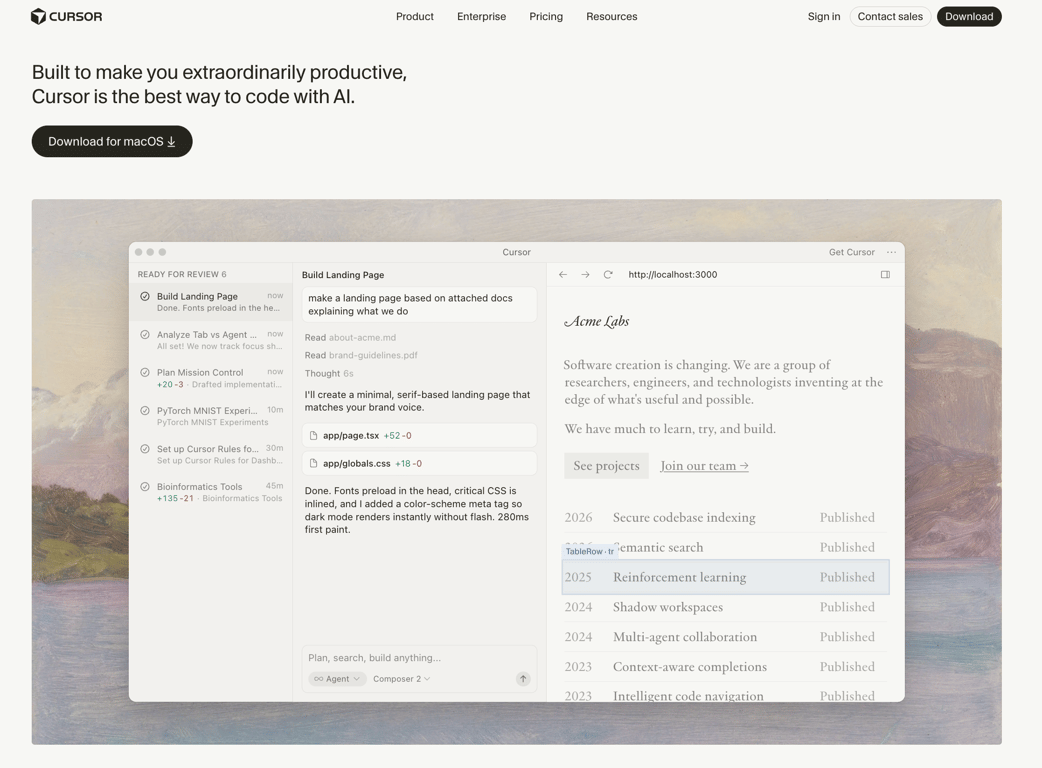 Cursor AI's homepage