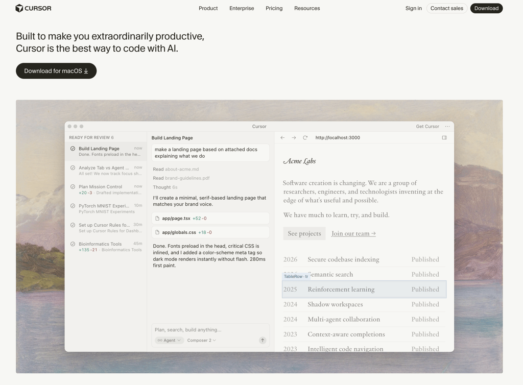 Cursor AI's homepage