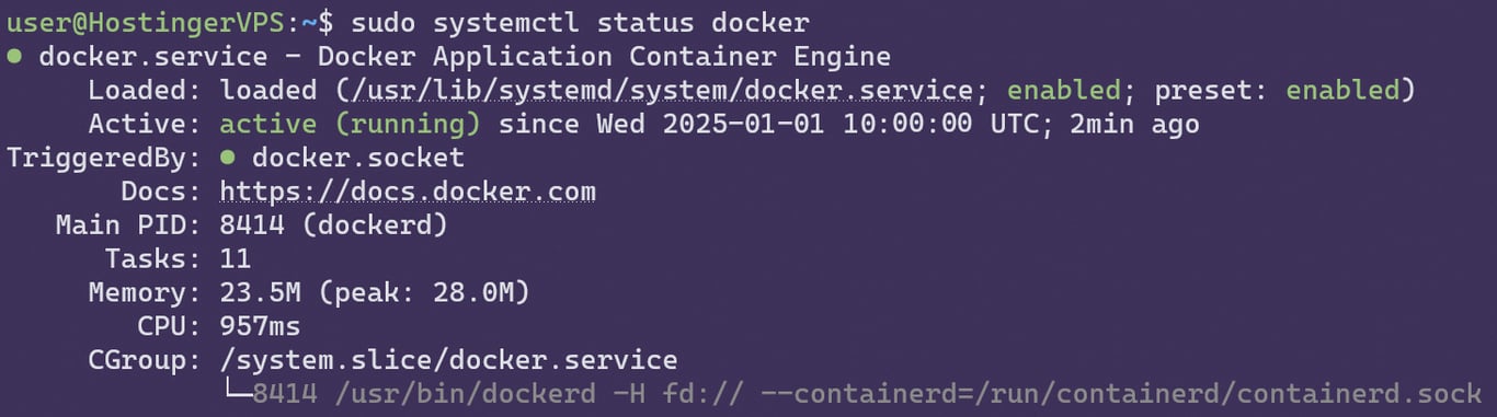 Checking Docker service status.