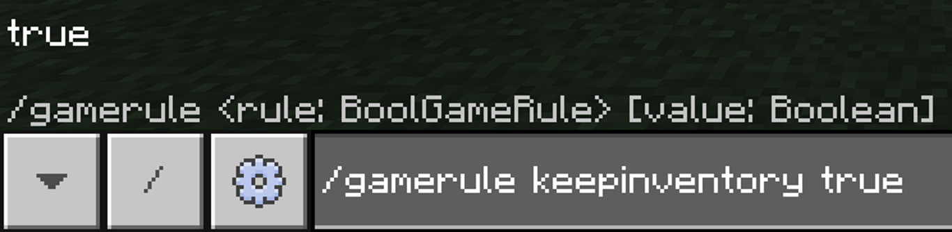 Display of how the gamerule command looks like in-game in the Minecraft Bedrock chat interface.