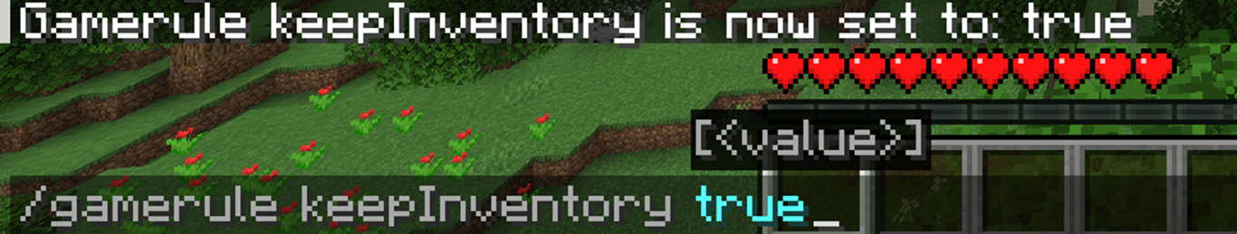 Display of how the gamerule command looks like in-game with a text confirmation of a successful command in Minecraft Java.