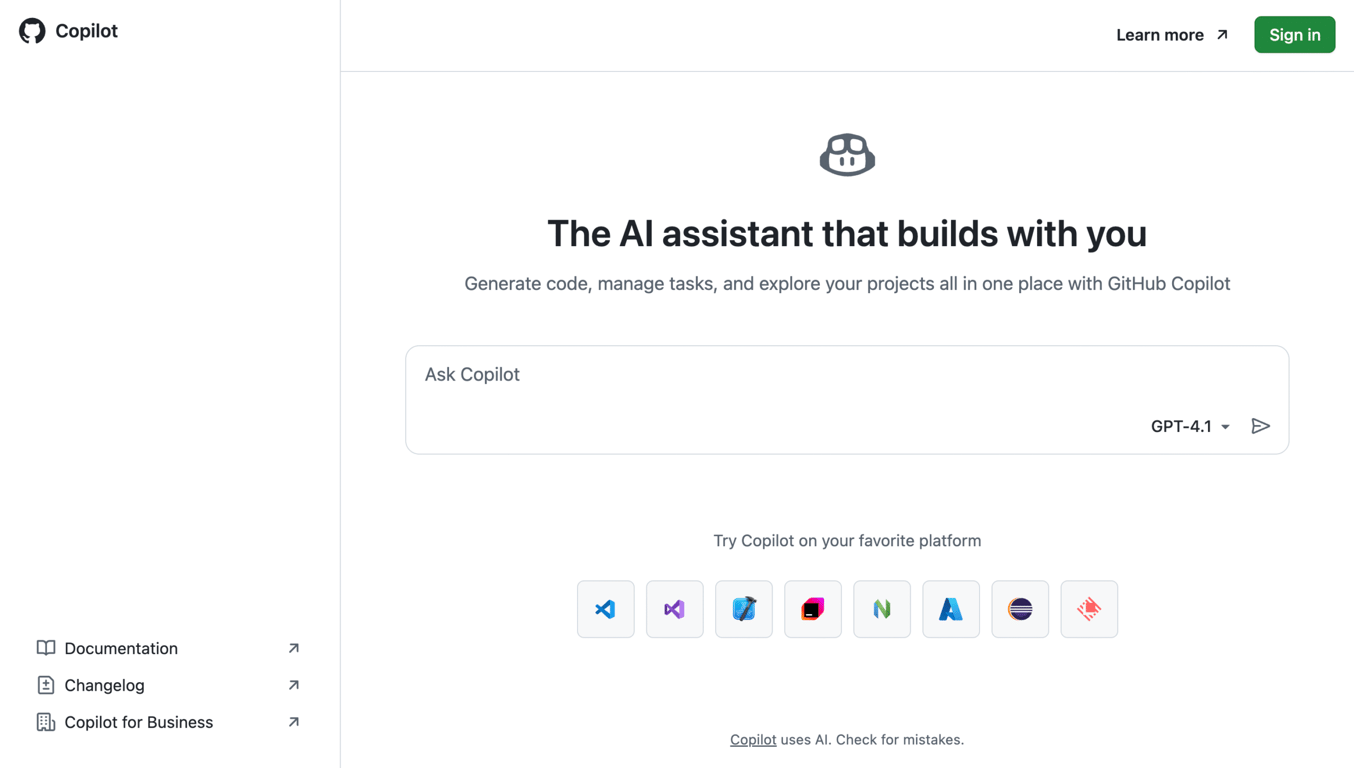 GitHub Copilot's homepage
