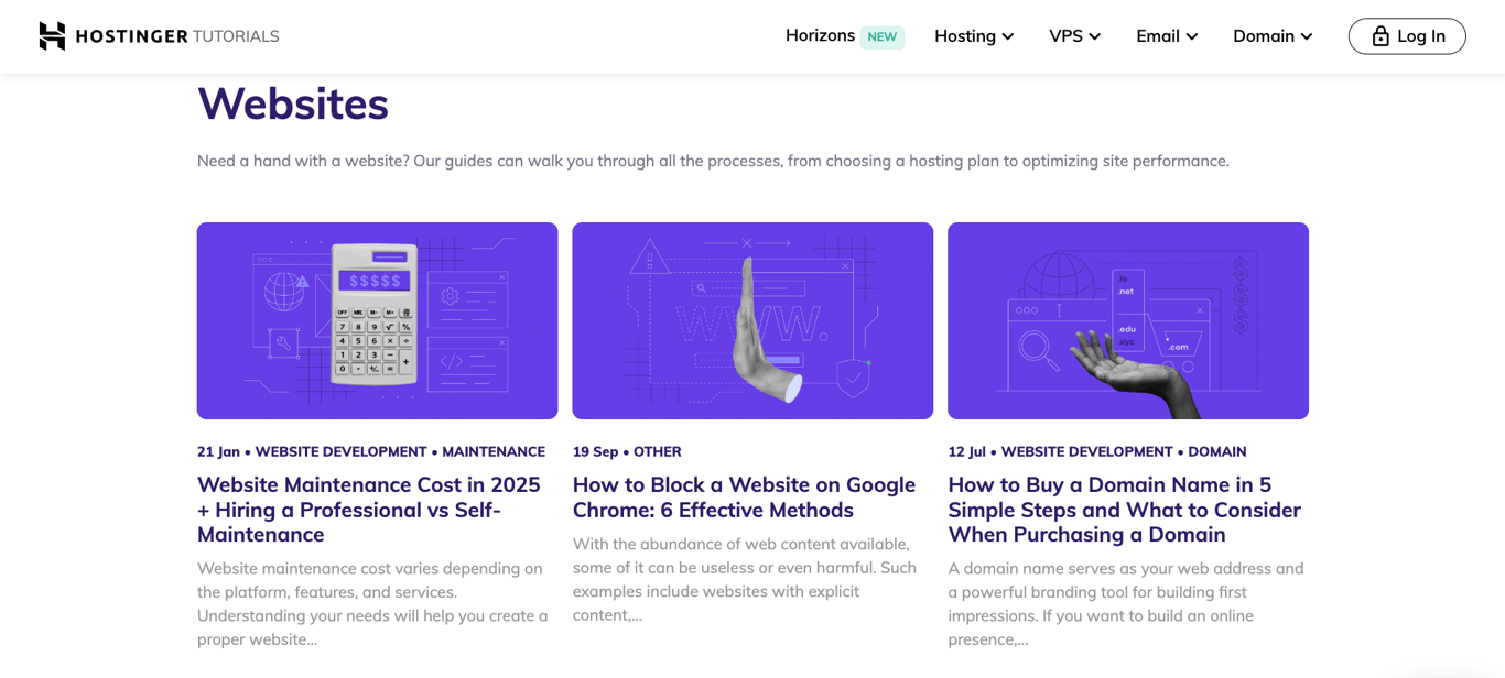 Hostinger Tutorials as an example of content marketing