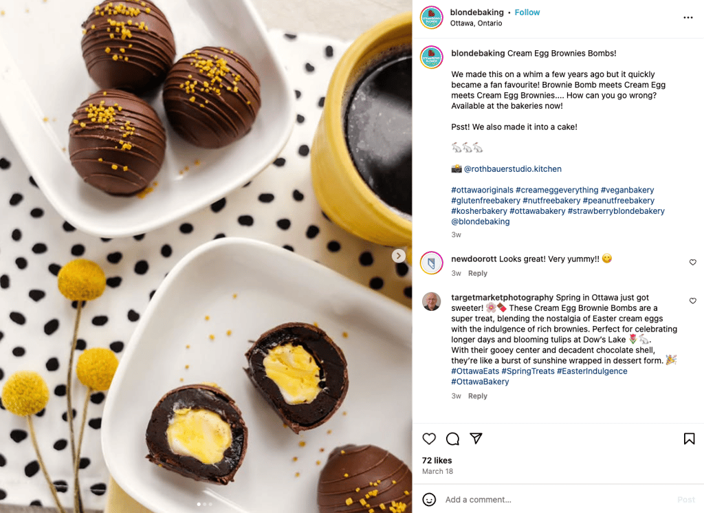 An Instagram post promoting a bakery using a professional photo
